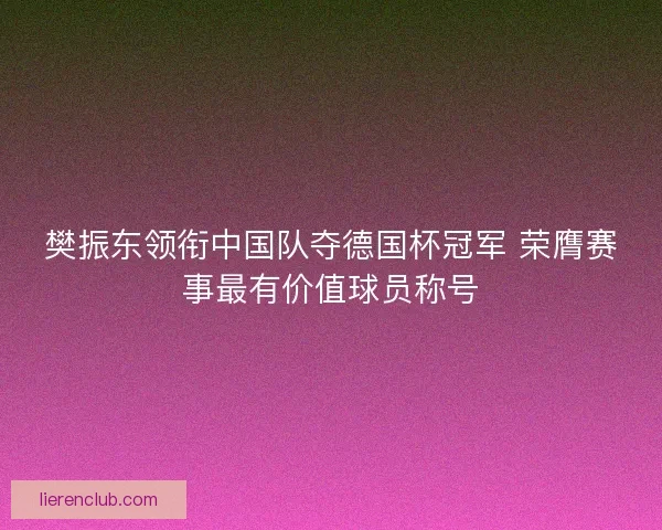 樊振东领衔中国队夺德国杯冠军 荣膺赛事最有价值球员称号