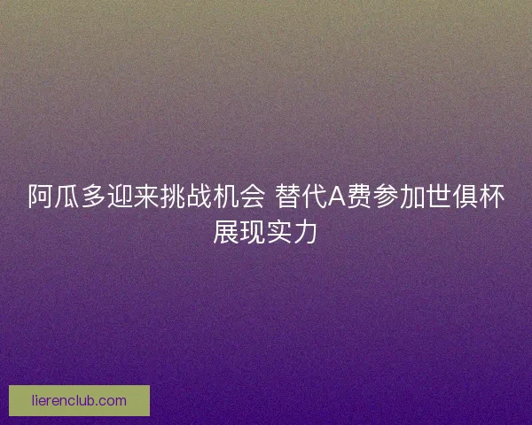 阿瓜多迎来挑战机会 替代A费参加世俱杯展现实力 阿瓜多迎来挑战机会 替代A费参加世俱杯展现实力